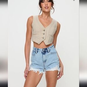 Princess Polly Light Blue High-Rise Distressed Denim Shorts